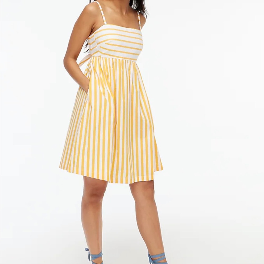J. Crew Strappy tie-back mini dress in marigold stripe mix Sz 8 NWT